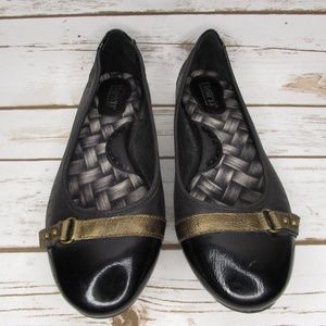 Born Black Leather Ballet Flats Bronze Strap 7